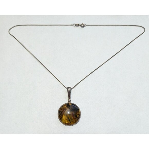 Sajen 18" Sterling Silver Necklace with Tiger Eye Pendant - Picture 3 of 16